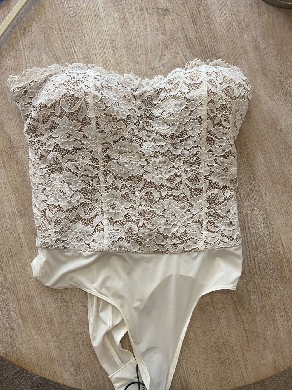 Generation Love Strapless Lace Bandeau Bodysuit in Cream